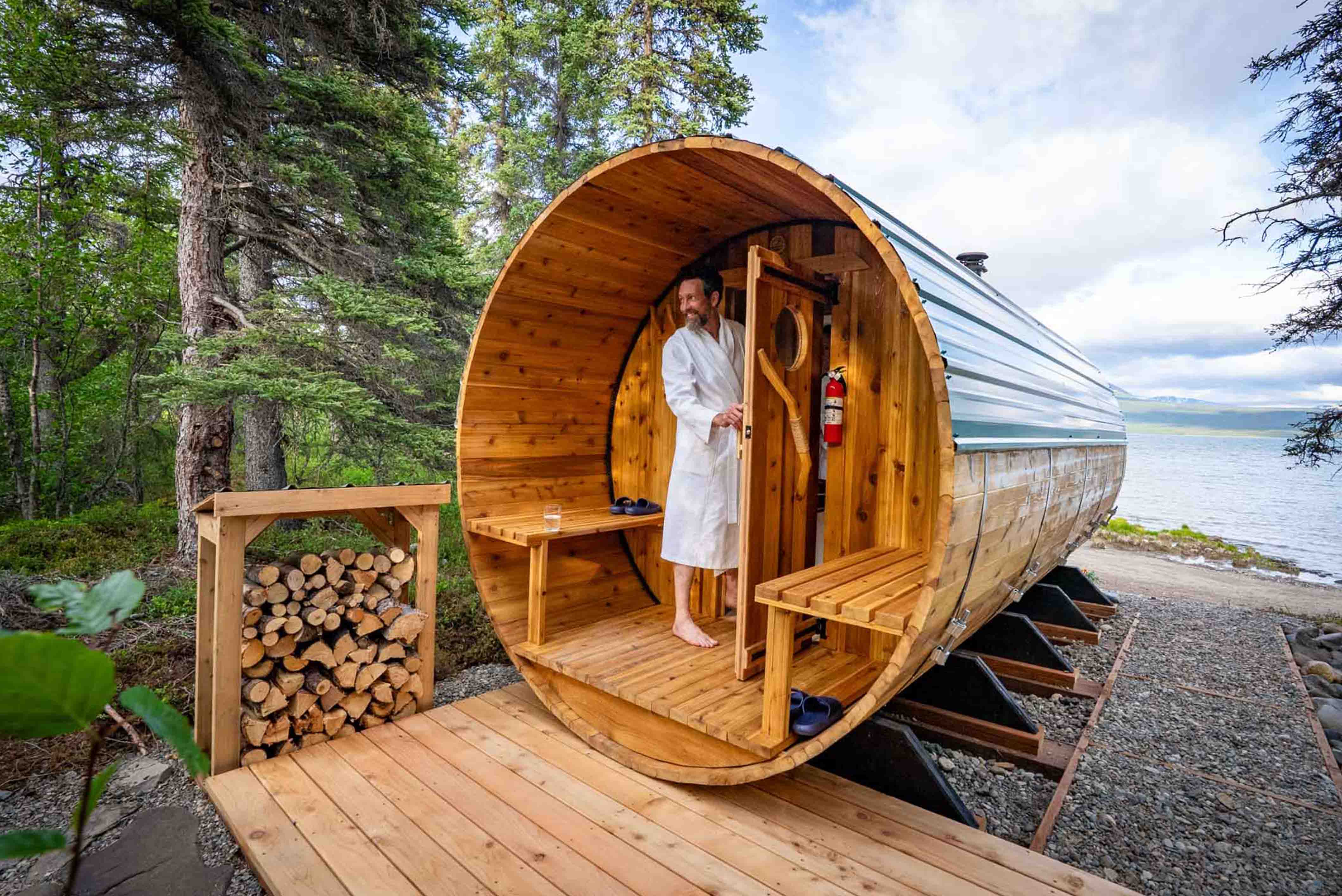 Custom Barrel Sauna on Lake Clark