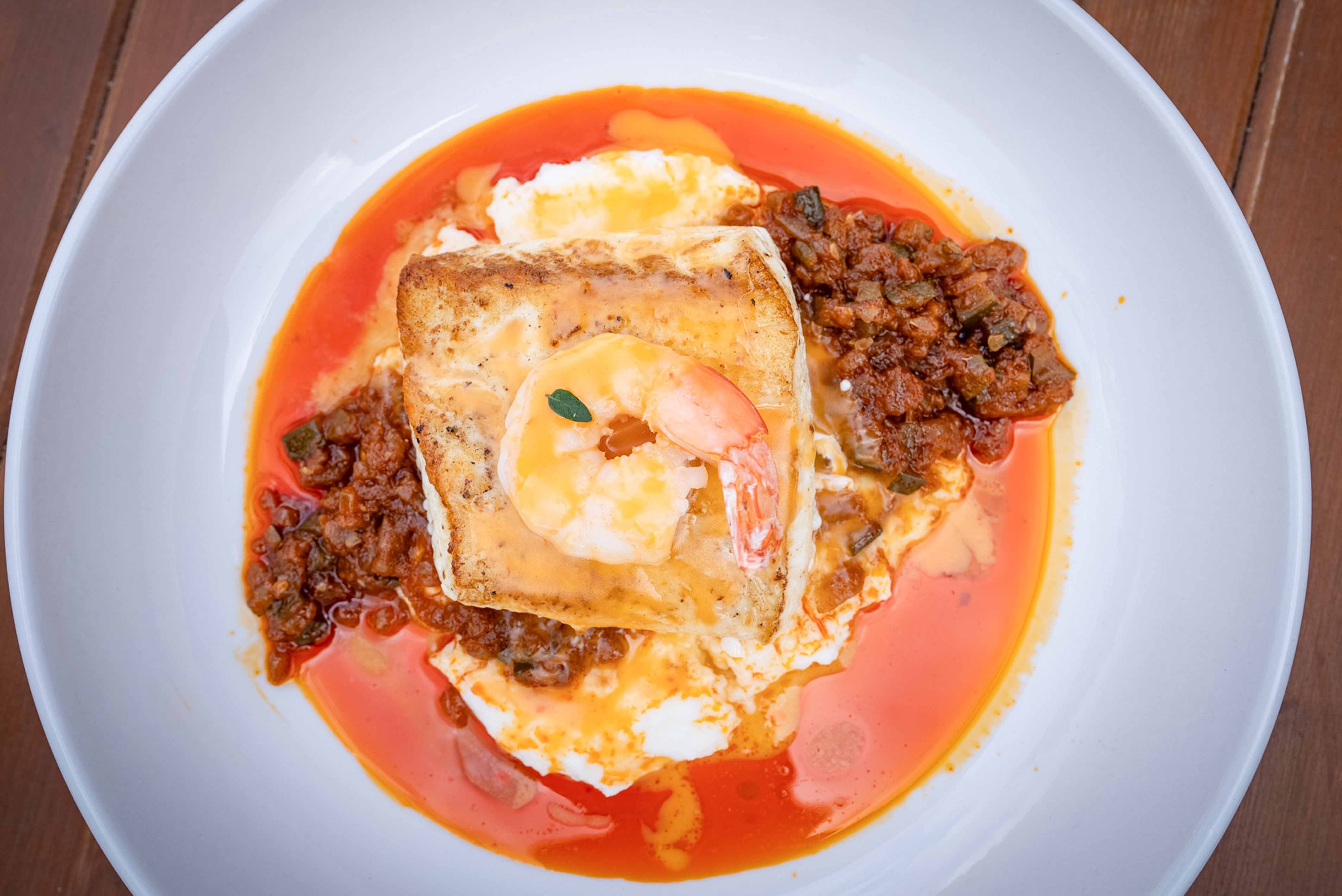 Locally Caught Halibut and Spot Prawn Main Entree