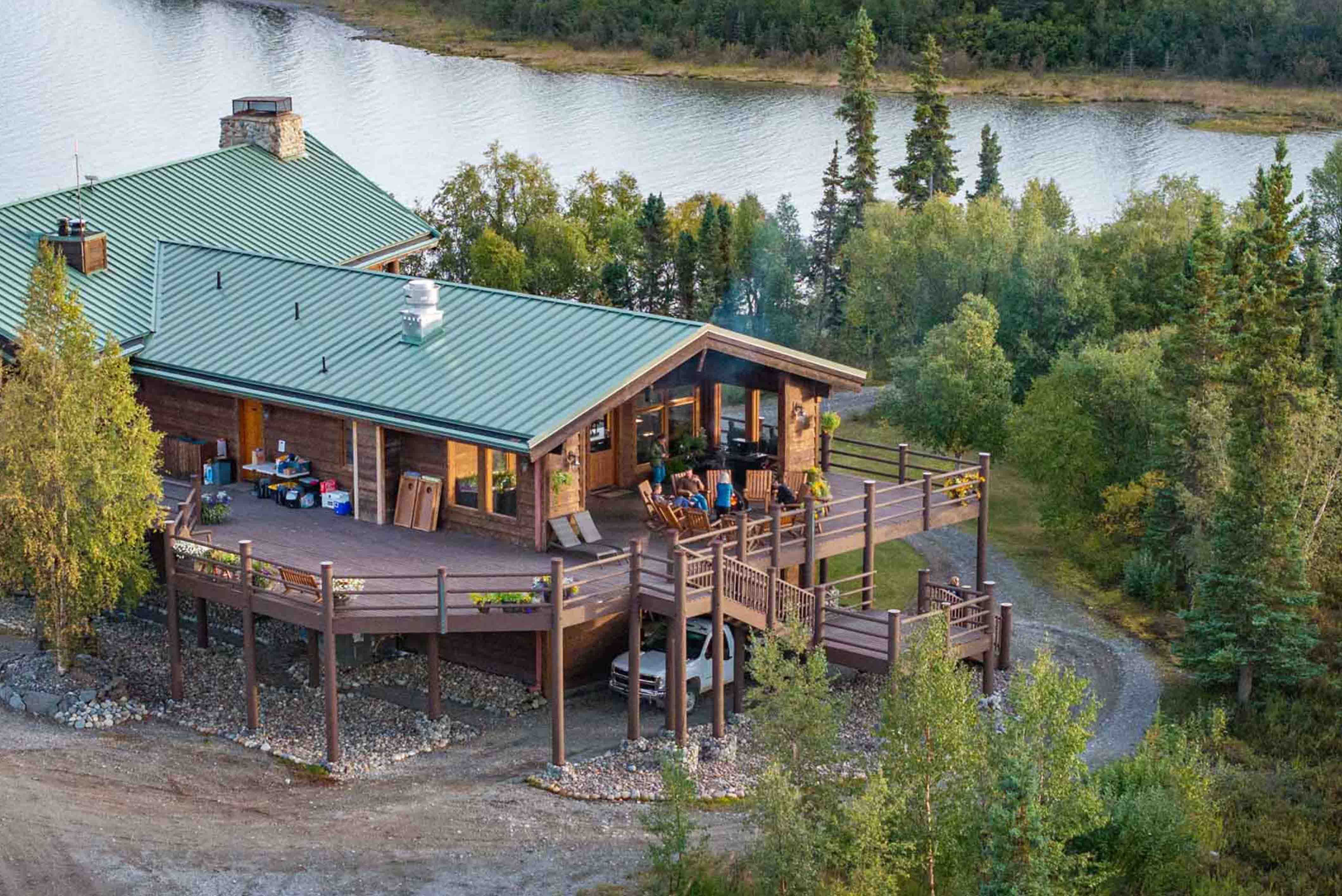 Lake Clark Lodge Outdoor Deck and Fireplace